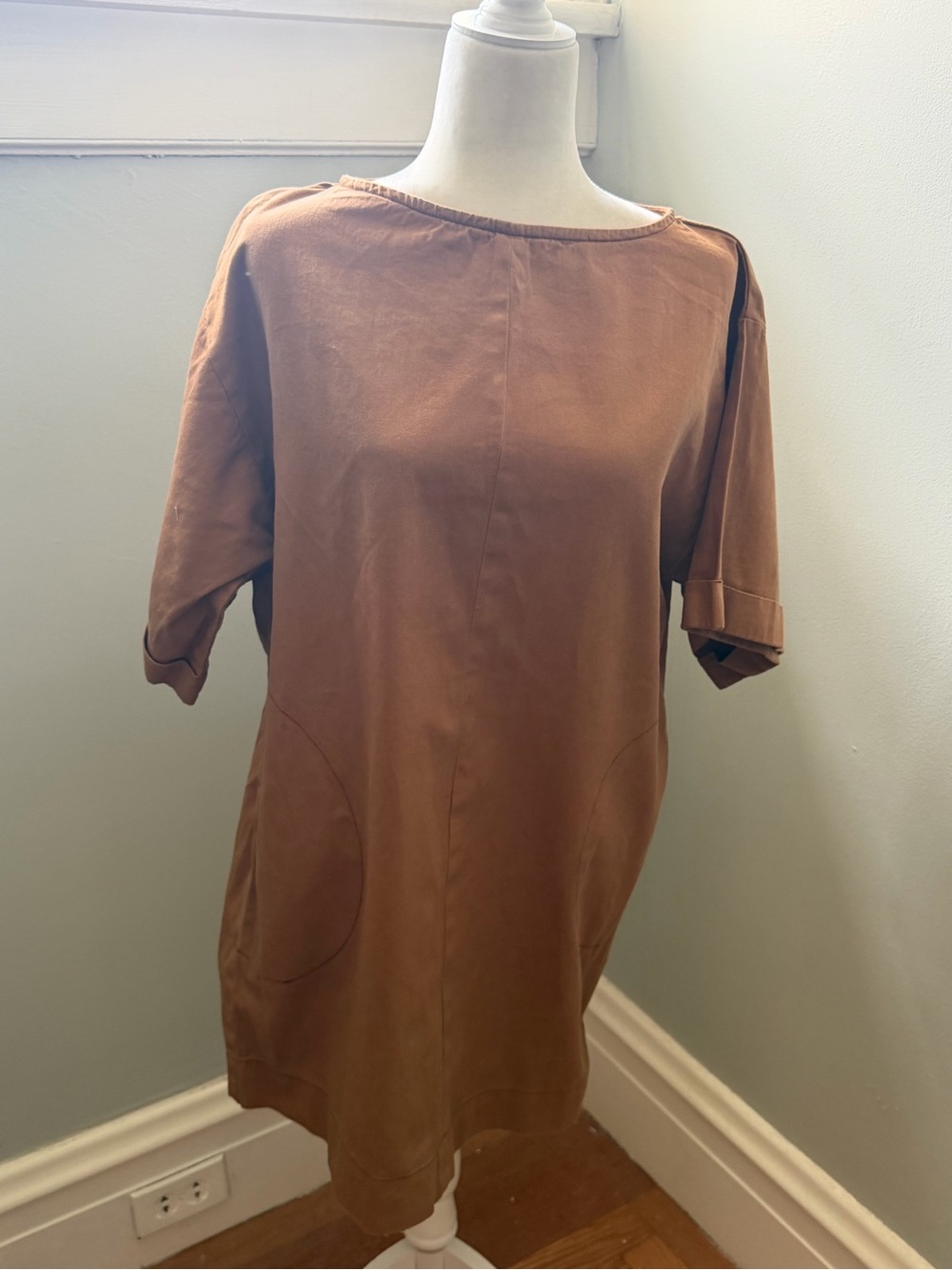 ASOS Design Brown Cotton Shift Dress Size 8 Oversized Pocket Tunic